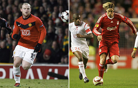 Wayne Rooney (izq.) y Fernando Torres.