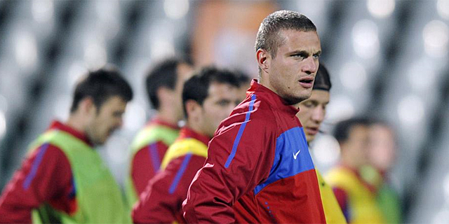 Nemanja Vidic, en un entrenamiento de la seleccin de Serbia en el reciente Mundial. (AFP)