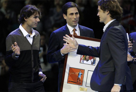 El presidente de la ATP, Adam Helfant, durante el homenaje tributado a Carlos Moy. Foto: AP
