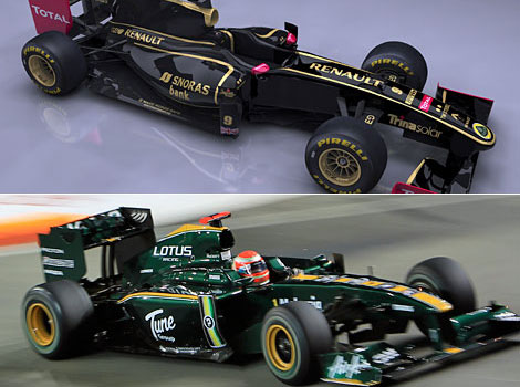 El monoplaza de Lotus Racing (abajo), el nuevo Lotus Renault (arriba).