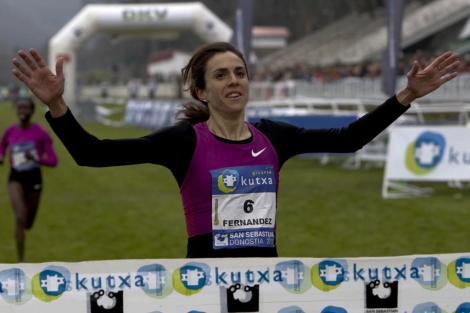 Nuria Fernndez llegando a la meta durante el pasado Cross Internacional de Lasarte
