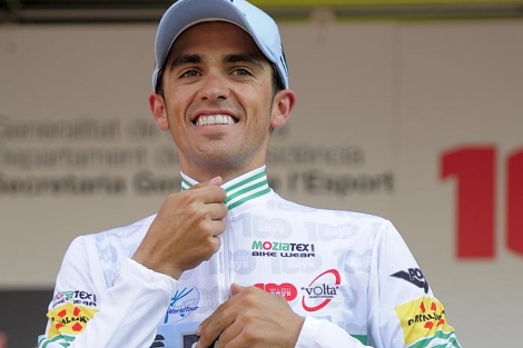 Contador, en el podio de Barcelona. | Afp