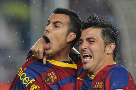 Pedro y Villa, en la celebracin del gol azulgrana al Real Madrid. | Ap