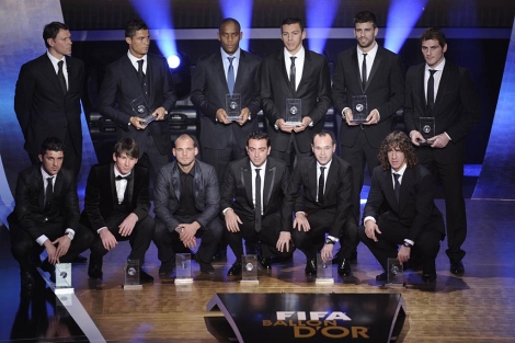 CR7, Messi y Xavi durante la ltima gala del FIFA Baln de Oro. | Afp
