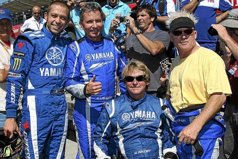 Rossi, Wayne Rainey, E.Lawson y K. Roberts, en una foto de archivo de Laguna Seca (EEEUU) en 2009. (EFE)
