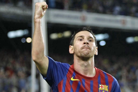 Lionel Messi, tras marcar uno de sus tres goles al Atltico, en la sexta jornada. | Reuters