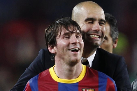 Guardiola y Messi, en un partido de la Liga de Campeones contra el Madrid. | Reuters