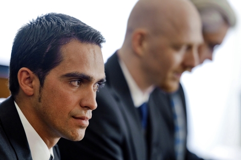 Alberto Contador, durante la vista en el TAS. | Afp