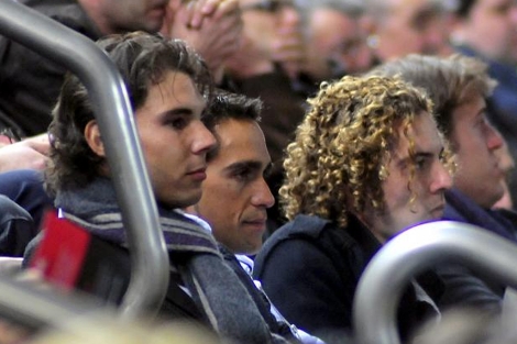 Rafa Nadal, junto a Contador y David Bisbal en un encuentro en Son Moix. | Efe