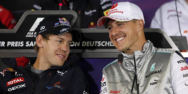 Los pilotos alemanes de Frmula 1 Michael Schumacher y Sebastian Vettel.I EFE