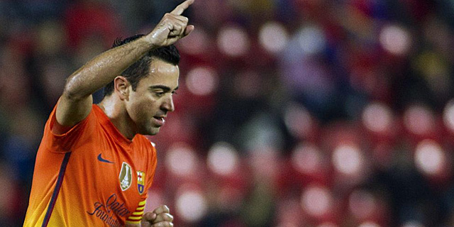Xavi, celebrando un gol ante el Mallorca. | Afp