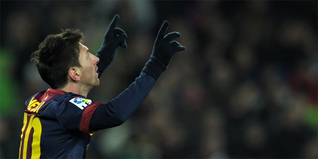 Messi celebra el segundo tanto marcado al Athletic de Bilbao. | Afp