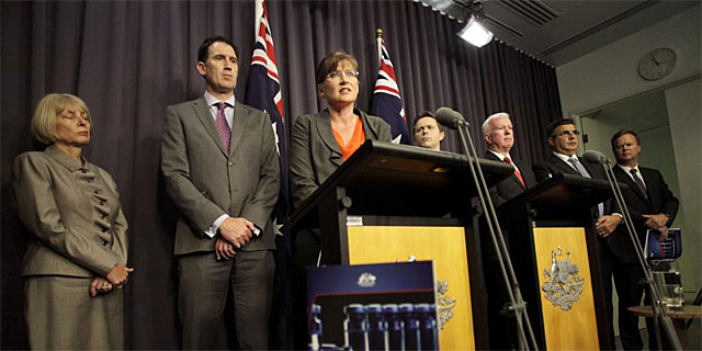 La ministra australiana de Deporte, Kate Lundy, durante la conferencia de prensa. | Afp