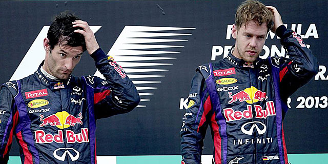 Webber y Vettel ni se miraron en el podio. (EFE)