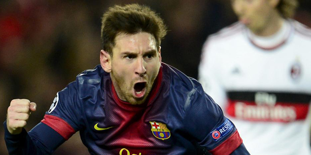 Messi celebra un tanto en Champions contra el Milan. | Efe