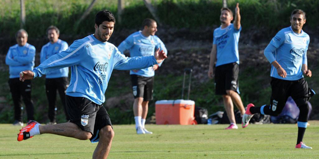 Luis Surez entrenando en Montevideo donde su seleccin prepara la Copa Confederaciones. | Dpa