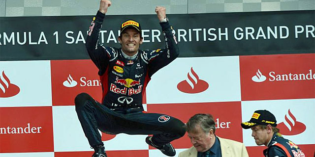 Webber celebra su ltima victoria, el ao pasado en Silverstone. | Afp