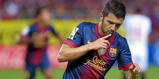 David Villa celebra un gol con el Barcelona la pasada temporada. | Efe