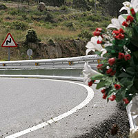 Un ramo de flores recuerda a un fallecido en accidente en Cebreros. Foto: Efe