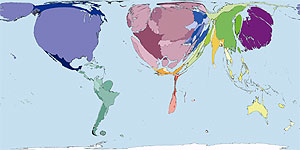 Mapa del gasto mdico, con Europa y EEUU hinchados (Imgenes: Worldmapper | PLoS)