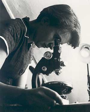 Franklin observando virus al microscopio en 1955. (Foto: Museo de Londres).