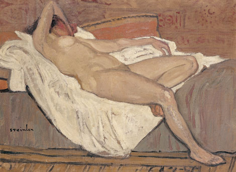 Pintura de Steinlen. Pequeo desnudo sobre una cama