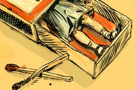 Una ilustración muestra a una niña metida en una caja de cerillas