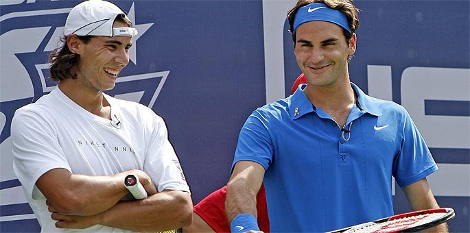 Nadal y Federer conversan en el US Open.