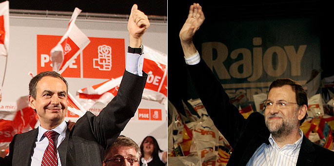 Los candidatos del PSOE y del PP, en sendos actos de partido.