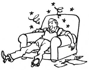 PDibujo  de Hergé que ilustraba su carta a los lectores explicándoles su crisis  de agotamiento, publicada en el número 16 de la revista 'Tintín', publicada en 1951 durante la realización de la aventura de Tintín en la  Luna.