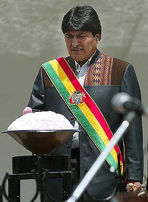 El presidente de Bolivia, Evo Morales, durante la celebracin del Da del Mar. (Foto: AFP)