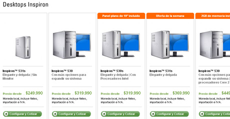 Vista de la pgina 'web' chilena de Dell con el precio corregido del Inspiron 530.