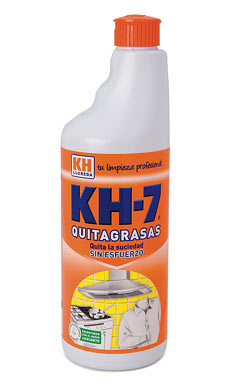 Una botella de desengrasante KH7.