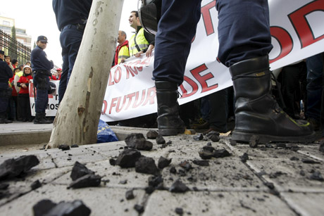 Protesta de mineros gallegos el pasado 22 de octubre frente al Ministerio de Industria. | Efe