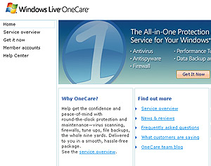 Captura de la pgina web de Microsoft Live OneCare.