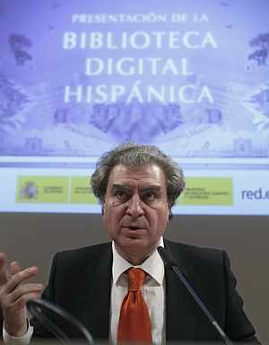 El ministro de Cultura, Csar Antonio Molina, durante su intervencin tras la presentacin hoy en Madrid de la Biblioteca Digital Hispnica. (Foto: EFE)