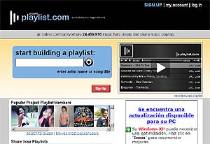 Pantalla del proveedor de msica 'online' Project Playlist.