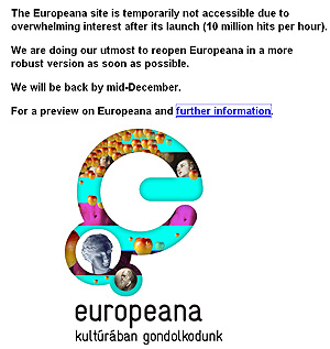 Pantalla de la explicación del bloqueo de Europeana.
