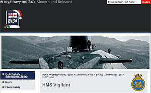Pantalla del sitio web del HMS Vigilant.