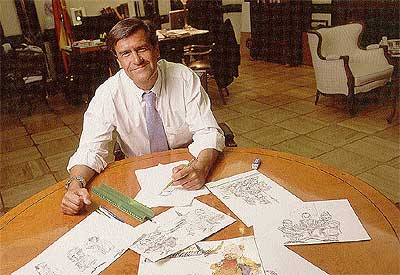 Con mano izquierda. Lpez Aguilar dibuja para Magazine a sus compaeros de gabinete.