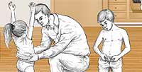 Un padre ayuda a sus hijos a cambiar su ropa interior /Ilustración: CustomPaste Graphics