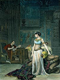 Encuentro. Grabado en el que la reina Cleopatra de Egipto aparece ante Julio César.