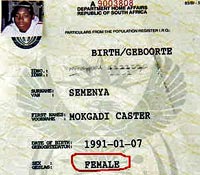 La partida de nacimiento de la sudafricana Caster Semenya, campeona mundial de los 800 metros en Berln, confirma que se le inscribi como mujer.