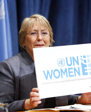 La directora de ONU Mujeres, Michelle Bachelet, durante la presentacin del nuevo plan de igualdad. (Foto: EFE).