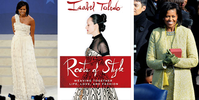A los lados, Michelle Obama con dos creaciones de Isabel Toledo. En el centro, portada de 'Roots of Style'. (Fotos: Gtresonline)