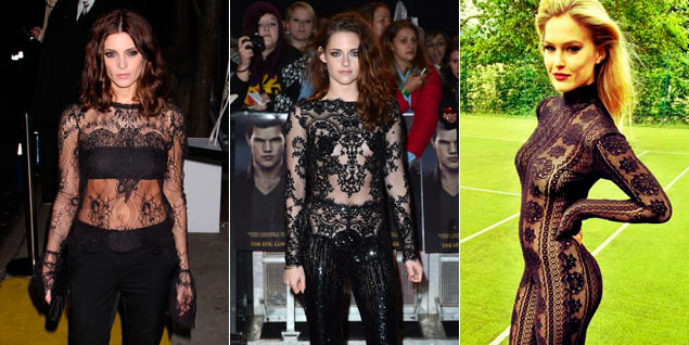 Ashley Greene, Kristen Stewart y Bar Refaeli se suman a la tendencia de los vestidos casi 'desnudos'. (Fotos: Agencias/Twitter)