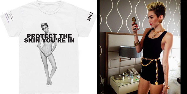 (Izquierda) Imagen de la nueva camiseta. (Derecha) 'TweetPic' compartida por la cantante en su perfil de Twitter.