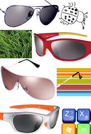 De arriba abajo, gafas 'piloto' de Ray-Ban Junior; gafas infantiles de Carrera; gafas rosas de Ray-Ban Junior y gafas deportivas de Carrera para nios.
